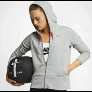 Nike Women's  Dry Fleece Full Zip Hoodie Grey/Pink M